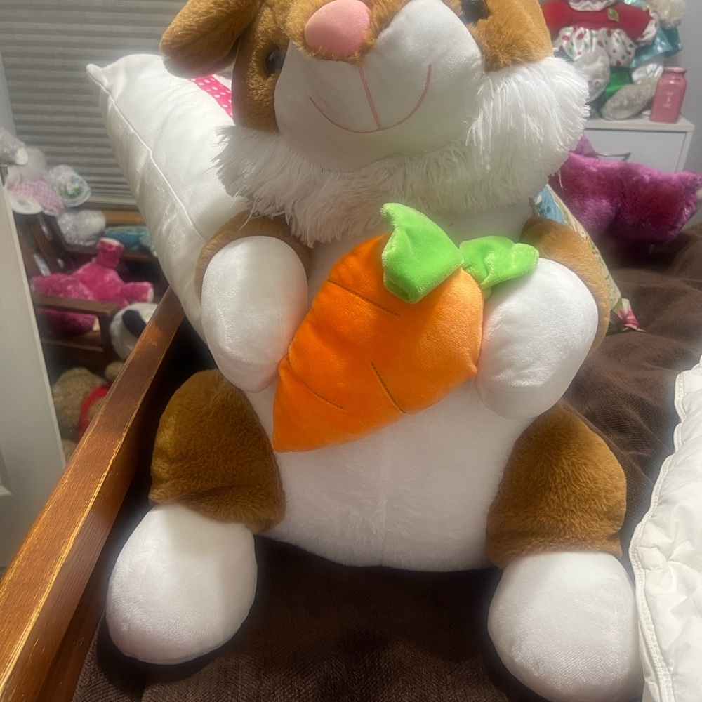 Charming Brown and White Plush Bunny with Orange Carrot